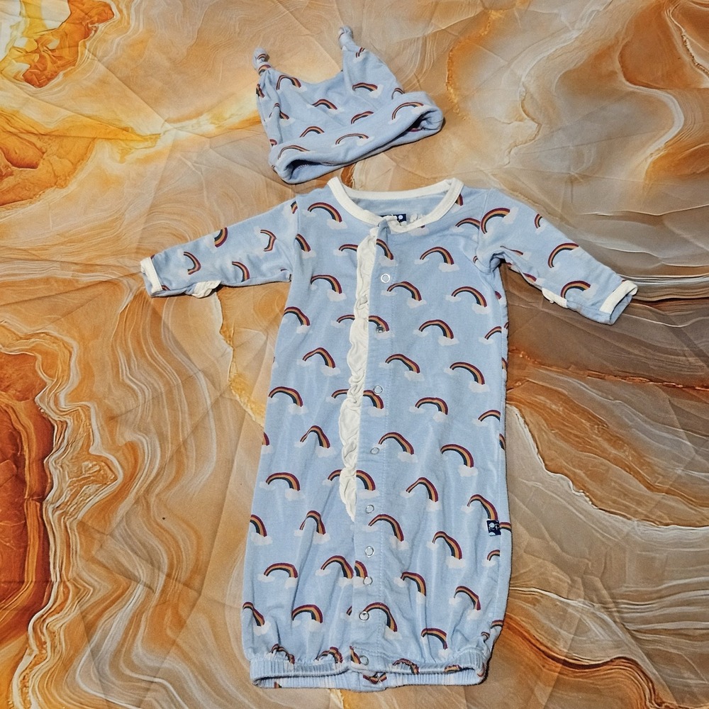 Kickee Pants Preemie Rainbow Bamboo Gown With Hat 4-7lbs $4 Pinholes